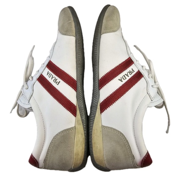 Vintage Prada 3E4115 White Red Low Top‎ Sneakers Size 37.5  Italy Made - Picture 9 of 12